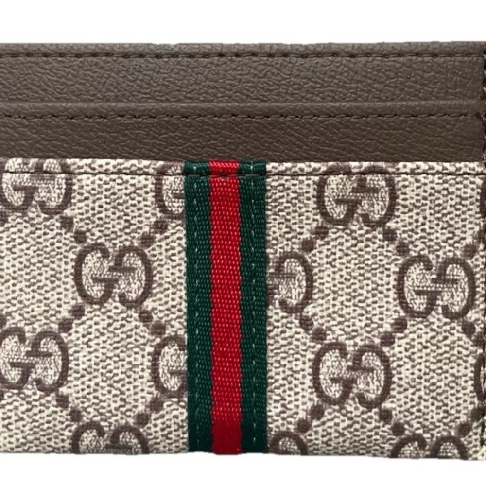 Gucci Beige and Brown GG Card Holder with Red and Green Stripe